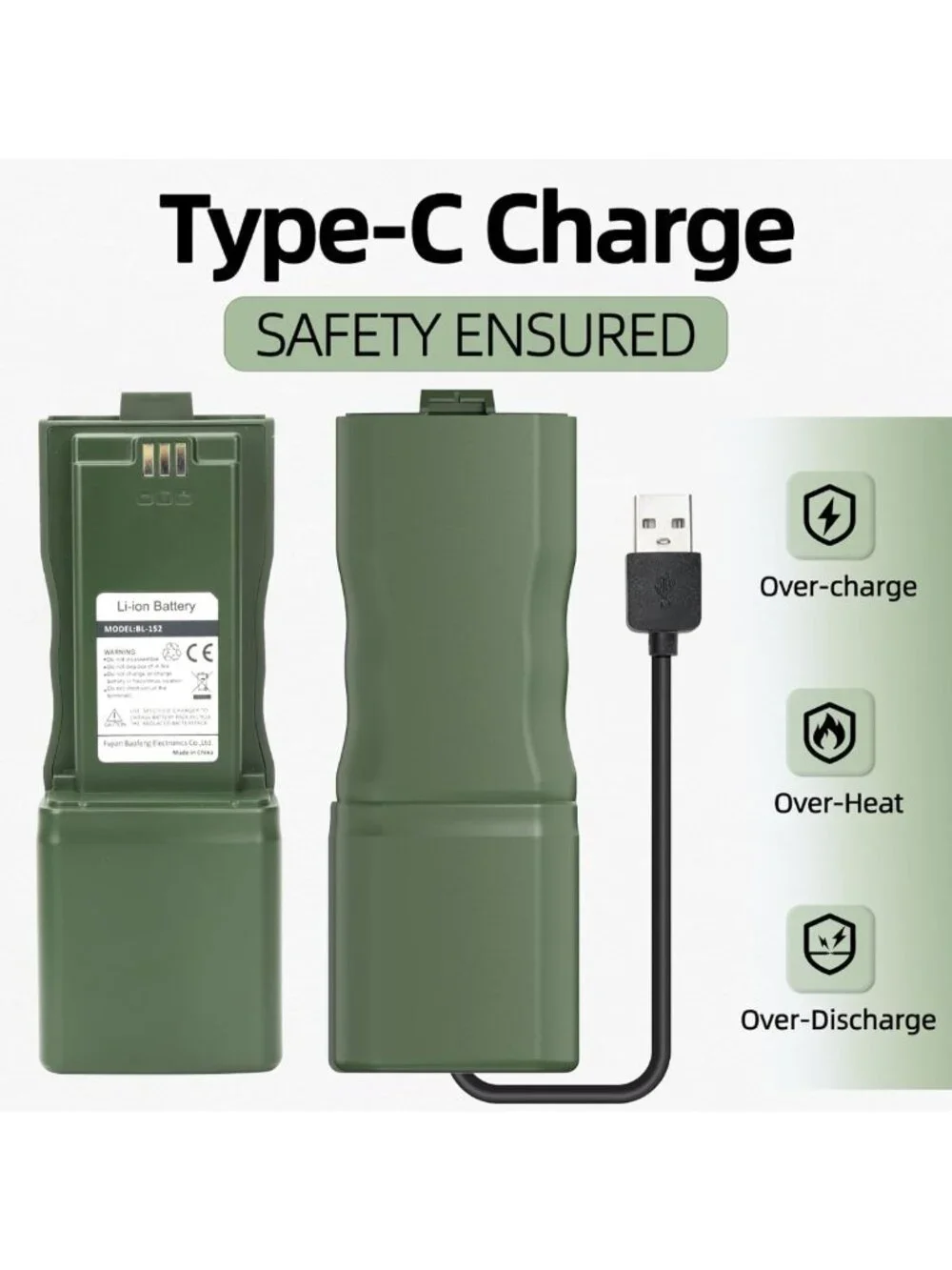High-Capacity 12000mAh Battery for Walkie Talkies with USB-C Charger - Two Way